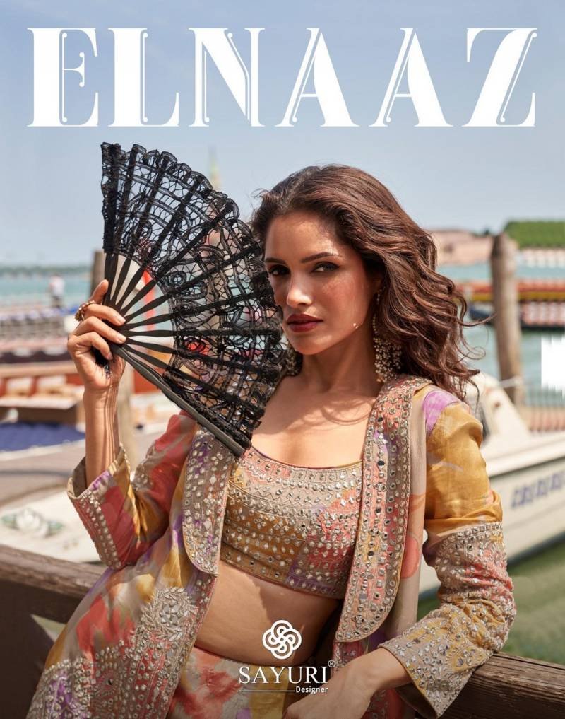 Sayuri Elnaaz Designer Chinon Silk Embroidered Indo Western Collection Wholesale