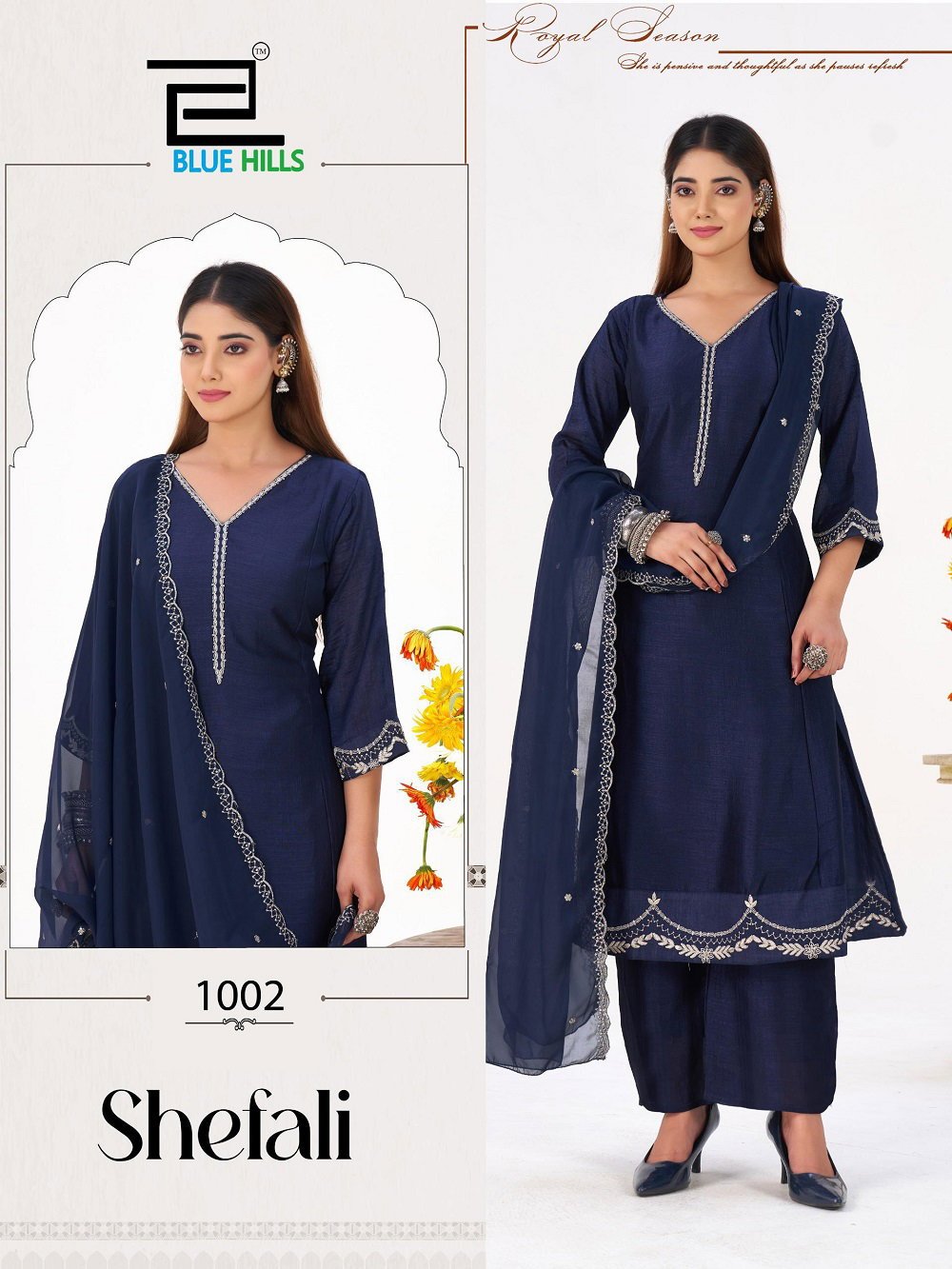 Stylish Blue Hills Shefali Vichitra Silk Kurti Bottom With Dupatta Collection Wholesale 2026