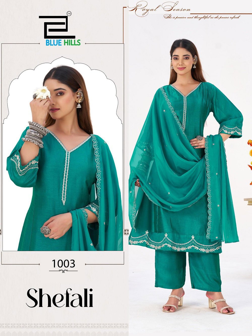 Stylish Blue Hills Shefali Vichitra Silk Kurti Bottom With Dupatta Collection Wholesale 2026