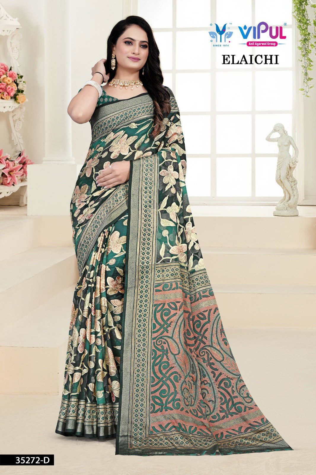 Vipul Elaichi 35272 A To D Brasso Fetsive Wear Saree Collection Wholesale