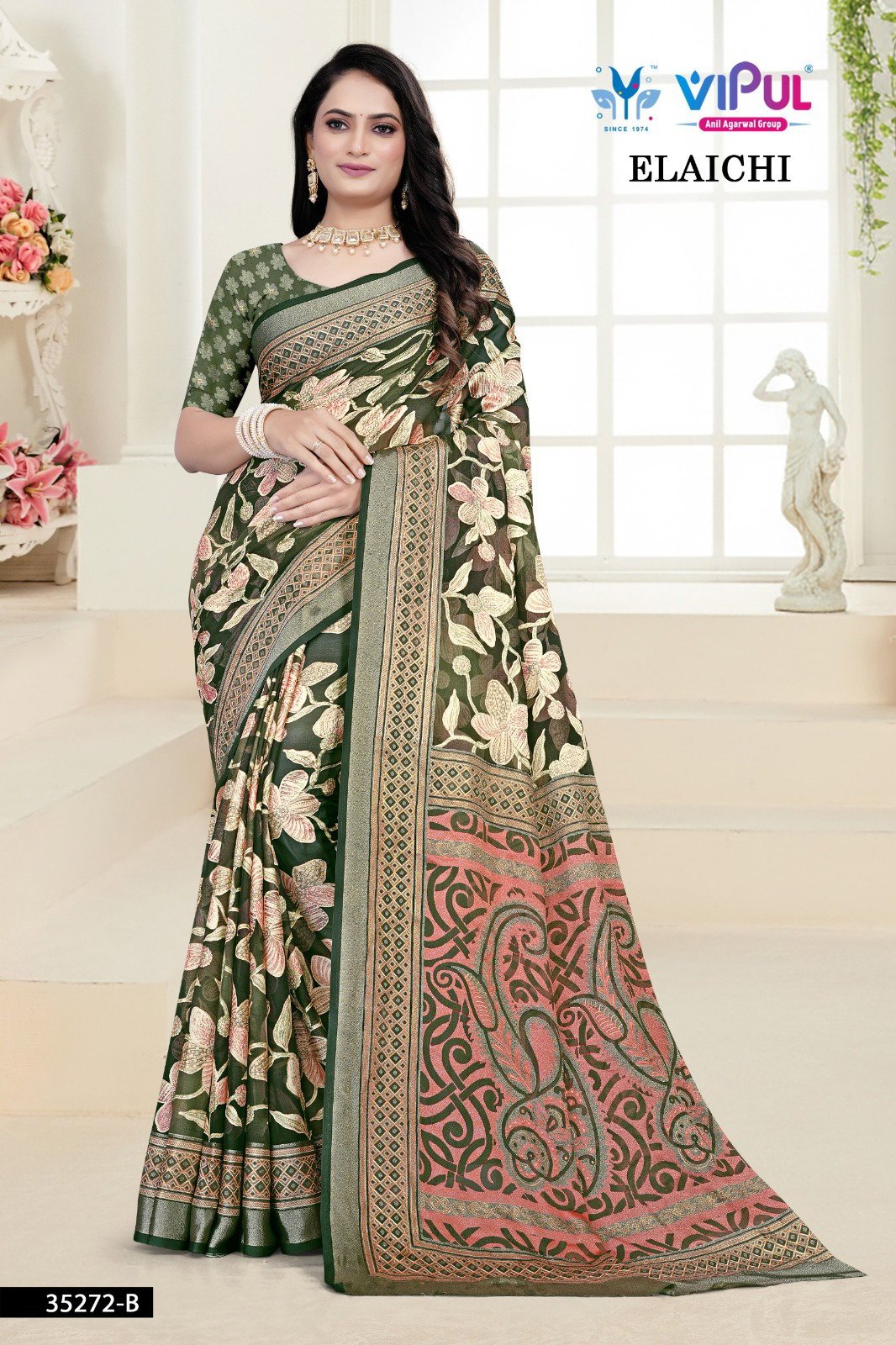Vipul Elaichi 35272 A To D Brasso Fetsive Wear Saree Collection Wholesale
