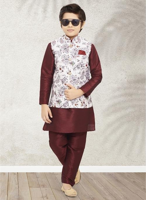 Sumi 201 to 208 Art Banarasi Silk Traditional Wear Printed Kids Kurta Pajama With Jacket Collection Wholesale