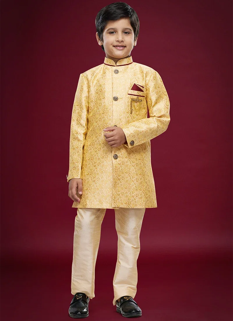 Sumi 546 to 552 Banarasi Jacquard Kids Boys Indowestern Sherwani Party Wear Collection Wholesale