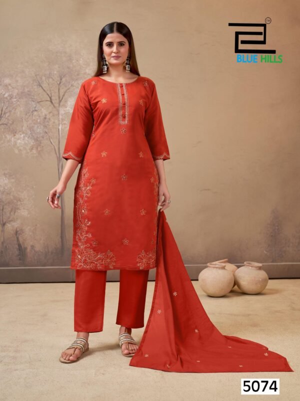 Latest Blue Hills Hiba Roman Silk Embroidery Work Kurti Pant And Dupatta Wholesale 2026