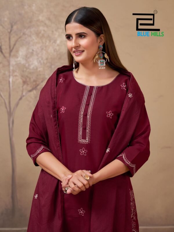 Latest Blue Hills Hiba Roman Silk Embroidery Work Kurti Pant And Dupatta Wholesale 2026