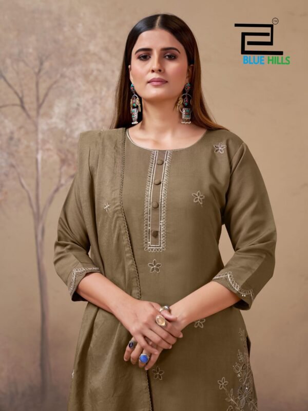 Latest Blue Hills Hiba Roman Silk Embroidery Work Kurti Pant And Dupatta Wholesale 2026