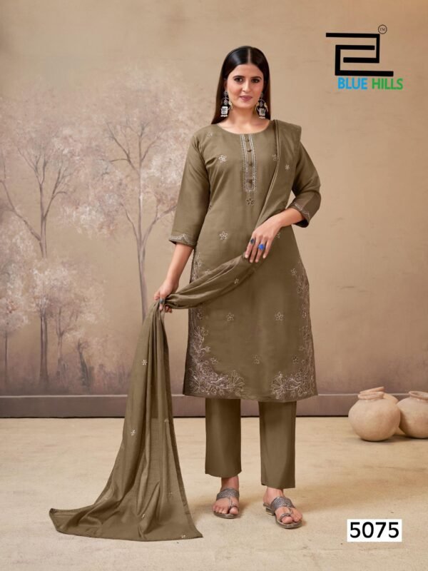 Latest Blue Hills Hiba Roman Silk Embroidery Work Kurti Pant And Dupatta Wholesale 2026