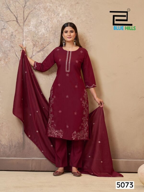 Latest Blue Hills Hiba Roman Silk Embroidery Work Kurti Pant And Dupatta Wholesale 2026