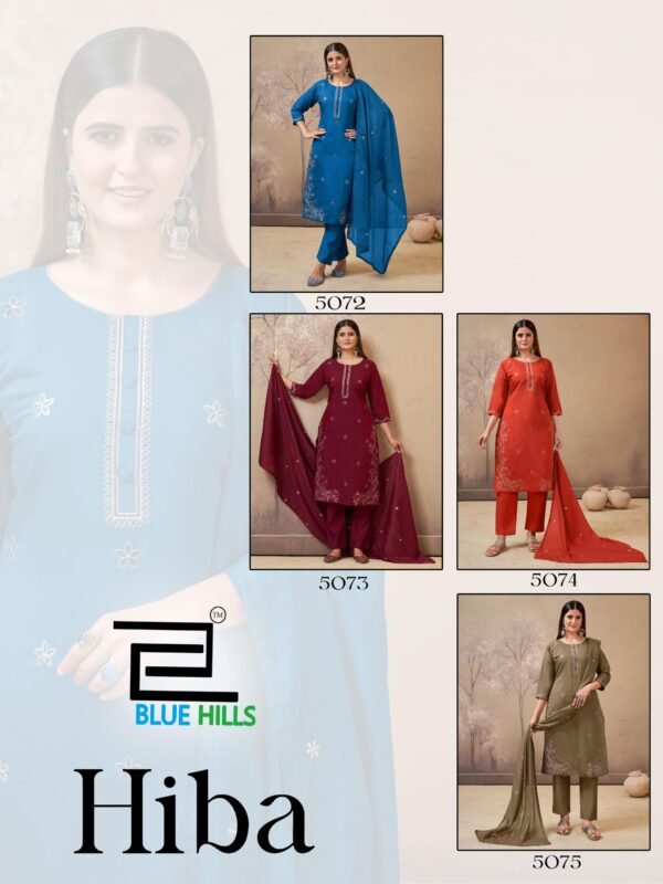 Latest Blue Hills Hiba Roman Silk Embroidery Work Kurti Pant And Dupatta Wholesale 2026