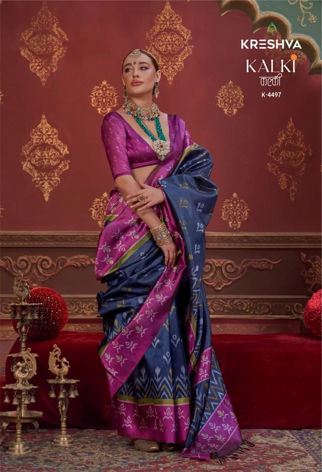Beautiful Kreshva Kalki Silk With Ikkat Design Saree Wholesale 2026
