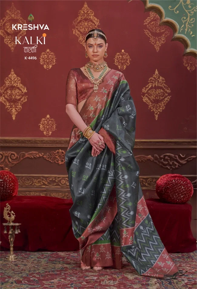 Beautiful Kreshva Kalki Silk With Ikkat Design Saree Wholesale 2026