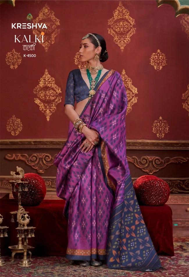 Beautiful Kreshva Kalki Silk With Ikkat Design Saree Wholesale 2026