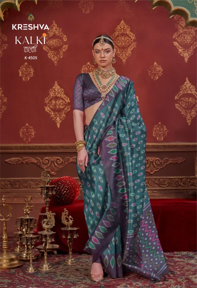 Beautiful Kreshva Kalki Silk With Ikkat Design Saree Wholesale 2026