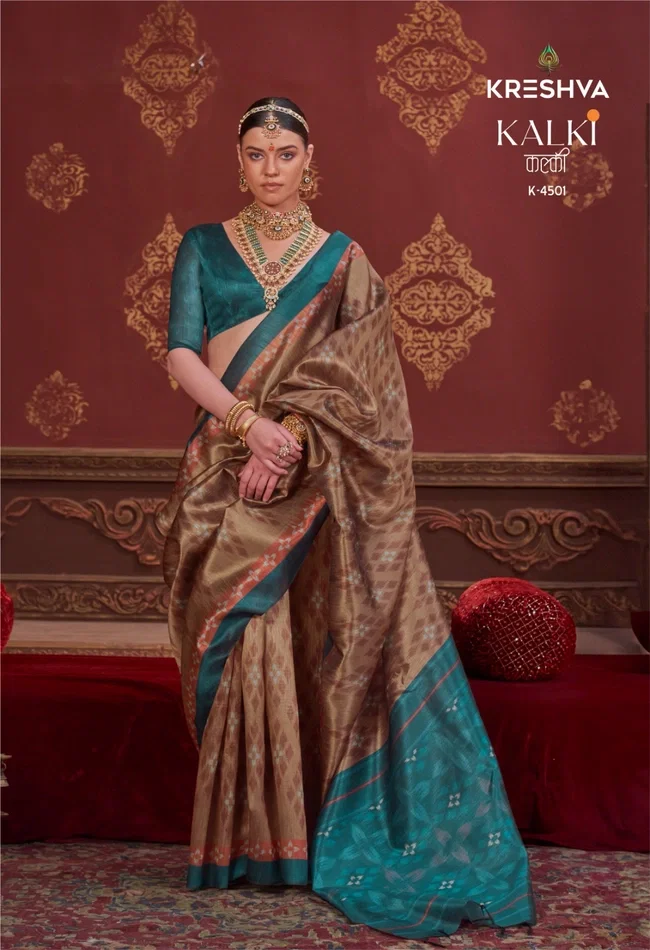 Beautiful Kreshva Kalki Silk With Ikkat Design Saree Wholesale 2026