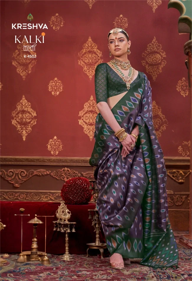 Beautiful Kreshva Kalki Silk With Ikkat Design Saree Wholesale 2026