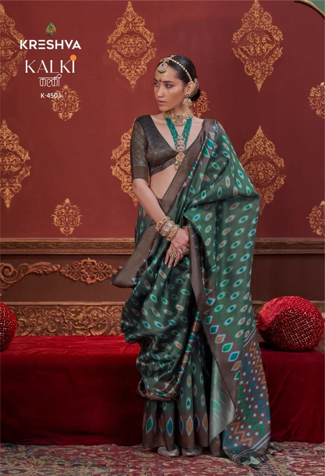 Beautiful Kreshva Kalki Silk With Ikkat Design Saree Wholesale 2026