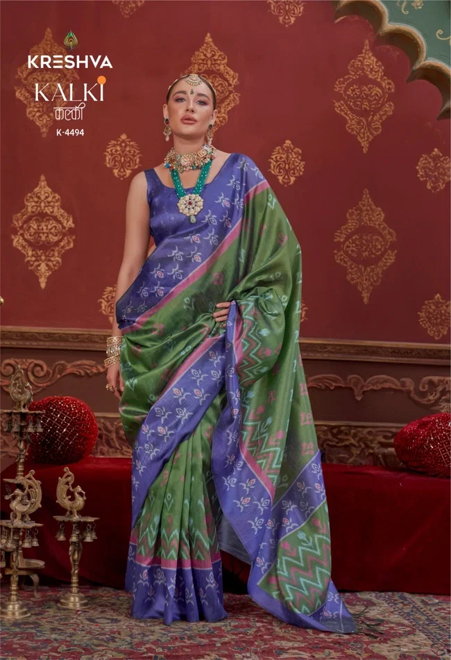 Beautiful Kreshva Kalki Silk With Ikkat Design Saree Wholesale 2026