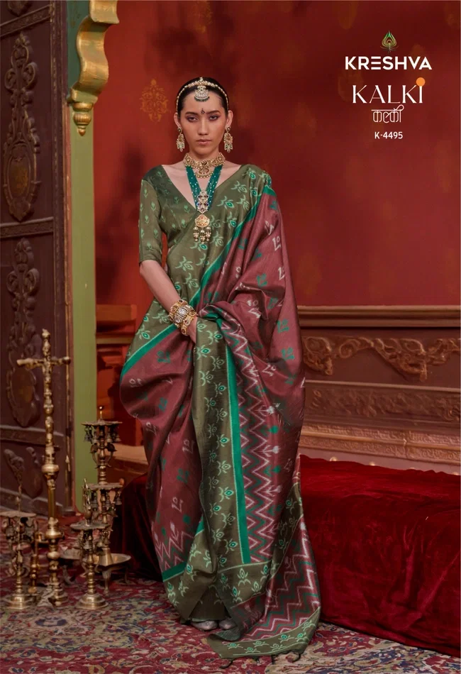 Beautiful Kreshva Kalki Silk With Ikkat Design Saree Wholesale 2026