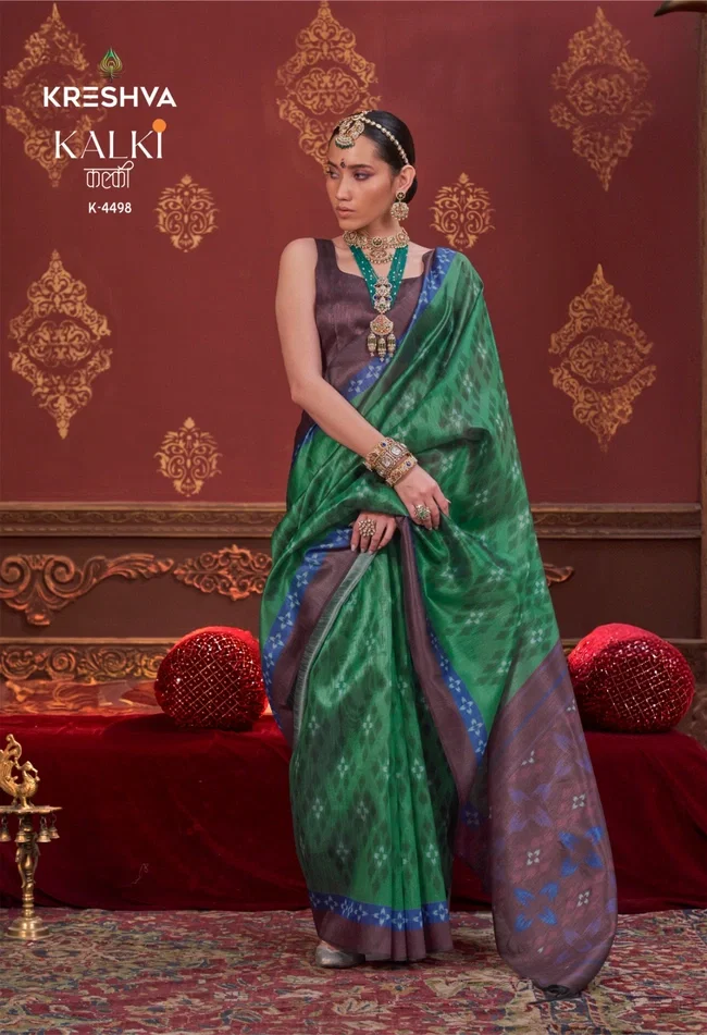 Beautiful Kreshva Kalki Silk With Ikkat Design Saree Wholesale 2026