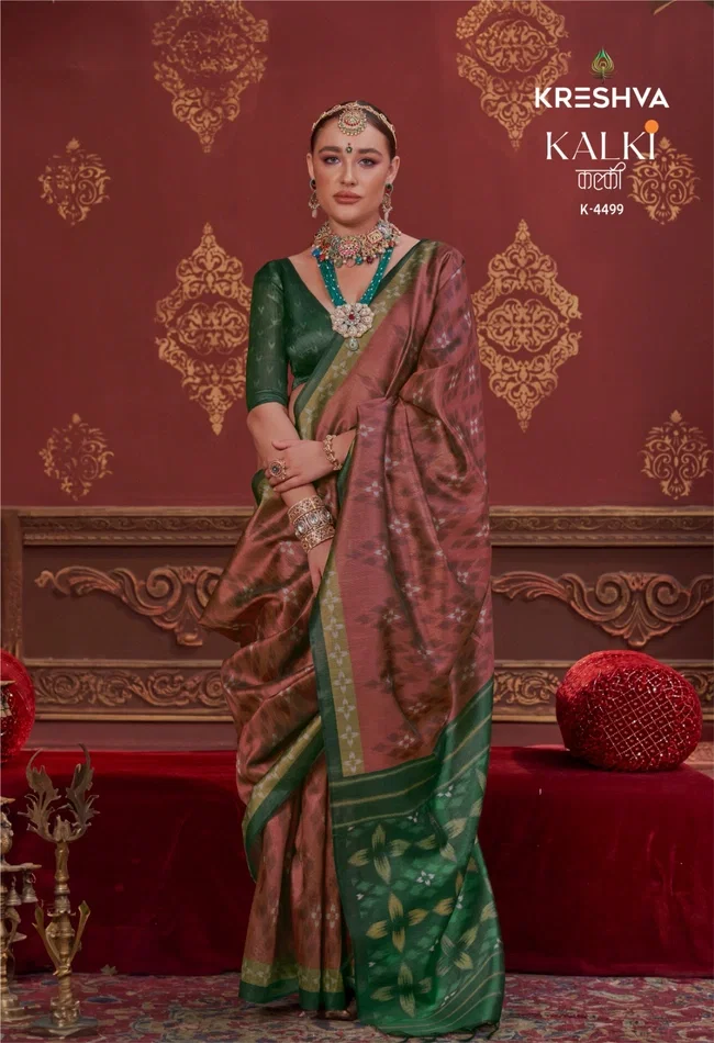Beautiful Kreshva Kalki Silk With Ikkat Design Saree Wholesale 2026