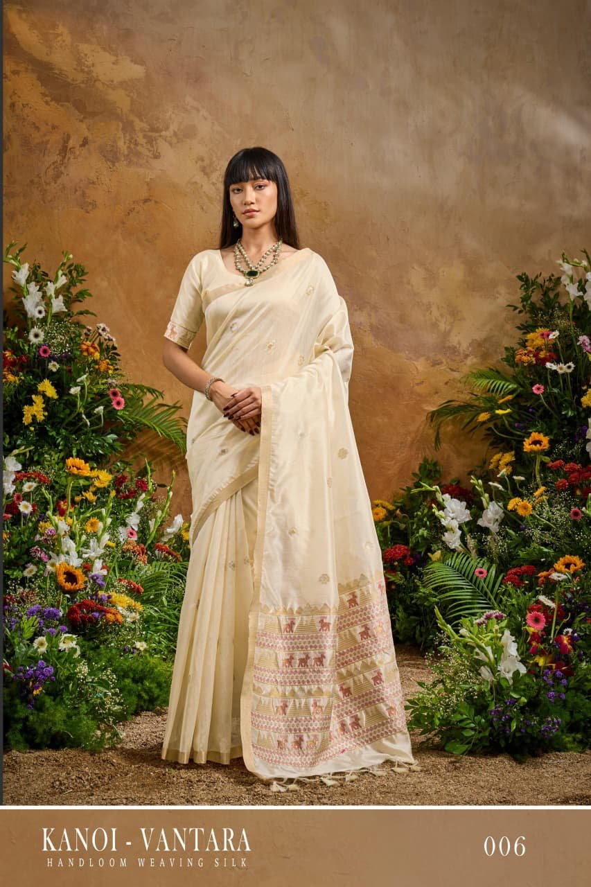 Rajtex Kanoi Vantara Fashionable Handloom Weaving Silk Saree Collection Wholesale