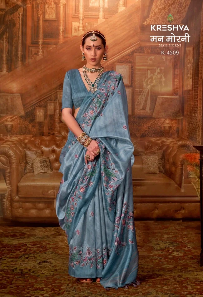 Stylish Kreshva Man Morni P.V. Silk With Kalmakari Design Saree Wholesale 2026