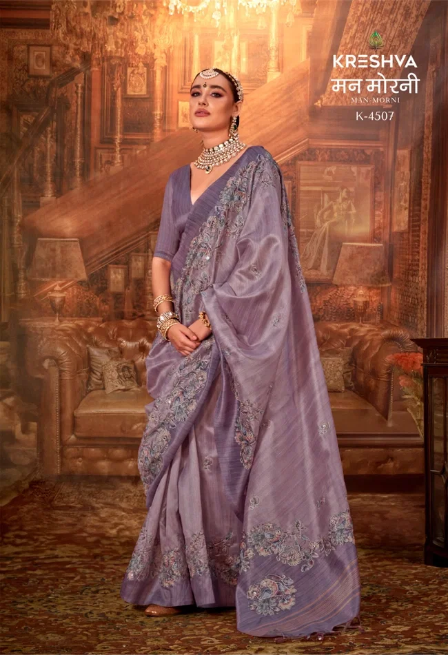 Stylish Kreshva Man Morni P.V. Silk With Kalmakari Design Saree Wholesale 2026
