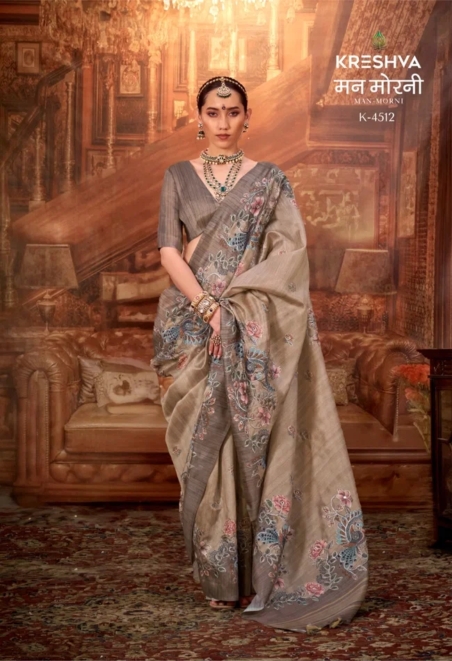 Stylish Kreshva Man Morni P.V. Silk With Kalmakari Design Saree Wholesale 2026