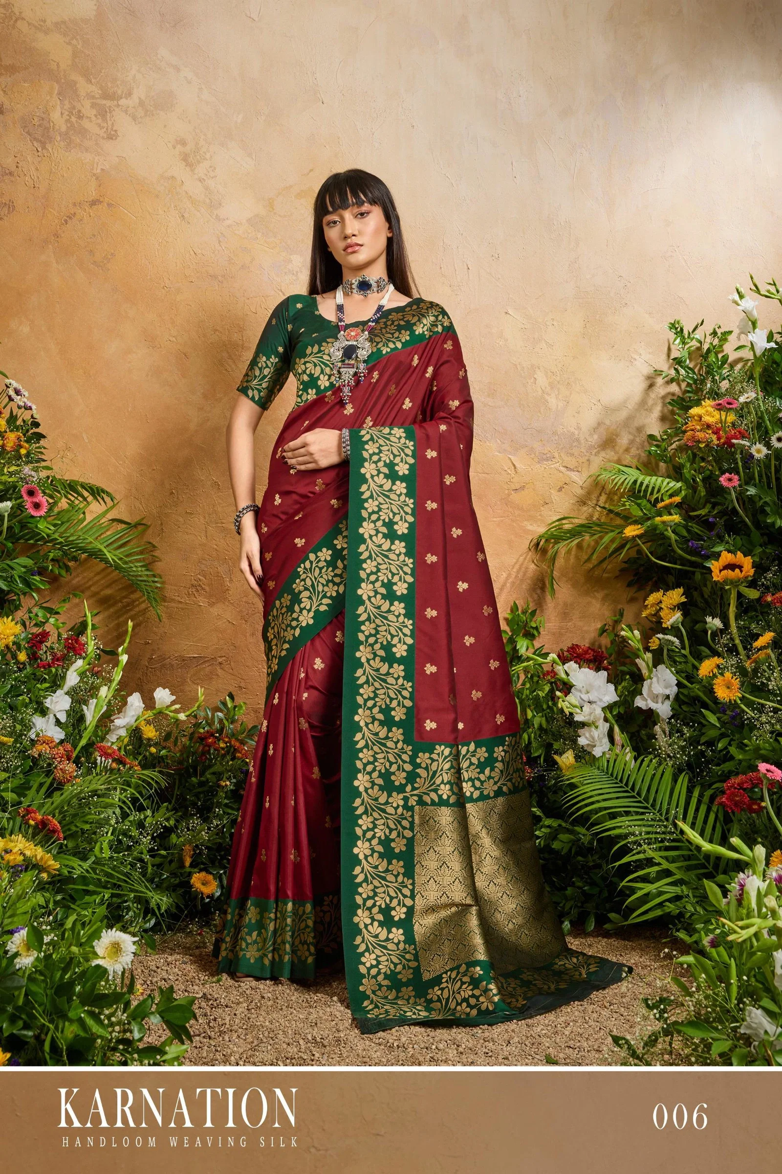 Rajtex Karnation Handloom Weaving Silk Saree Wholesale