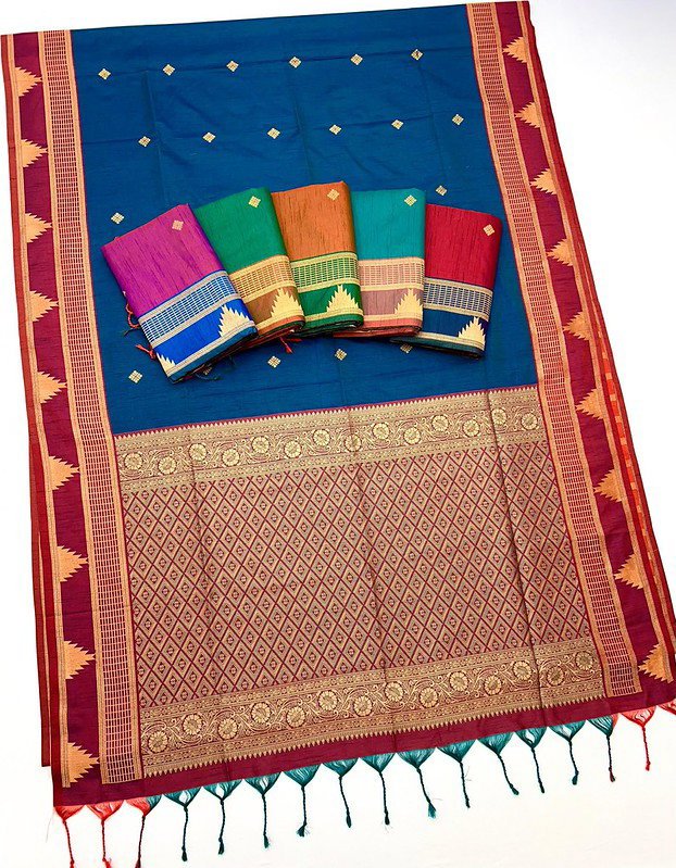 Beautiful Rajtex Kontessa Temple Tussar Silk Handloom Weaving Saree Wholesale 2026