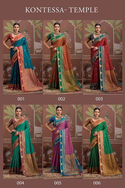 Beautiful Rajtex Kontessa Temple Tussar Silk Handloom Weaving Saree Wholesale 2026