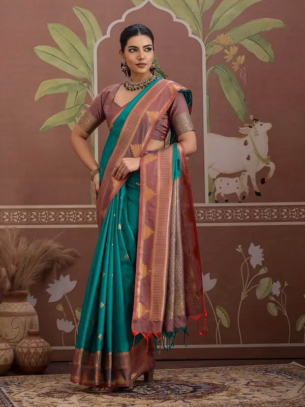Beautiful Rajtex Kontessa Temple Tussar Silk Handloom Weaving Saree Wholesale 2026