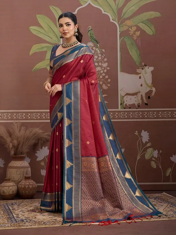Beautiful Rajtex Kontessa Temple Tussar Silk Handloom Weaving Saree Wholesale 2026