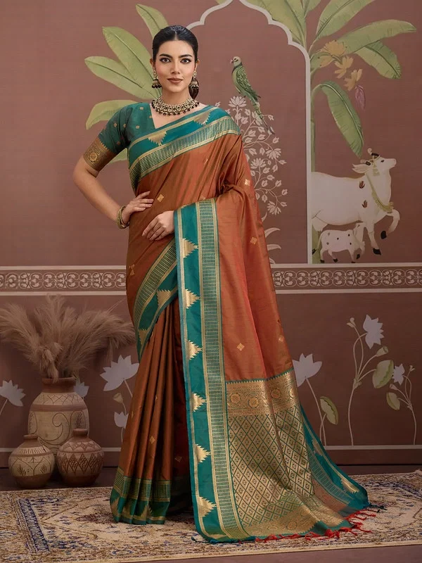Beautiful Rajtex Kontessa Temple Tussar Silk Handloom Weaving Saree Wholesale 2026