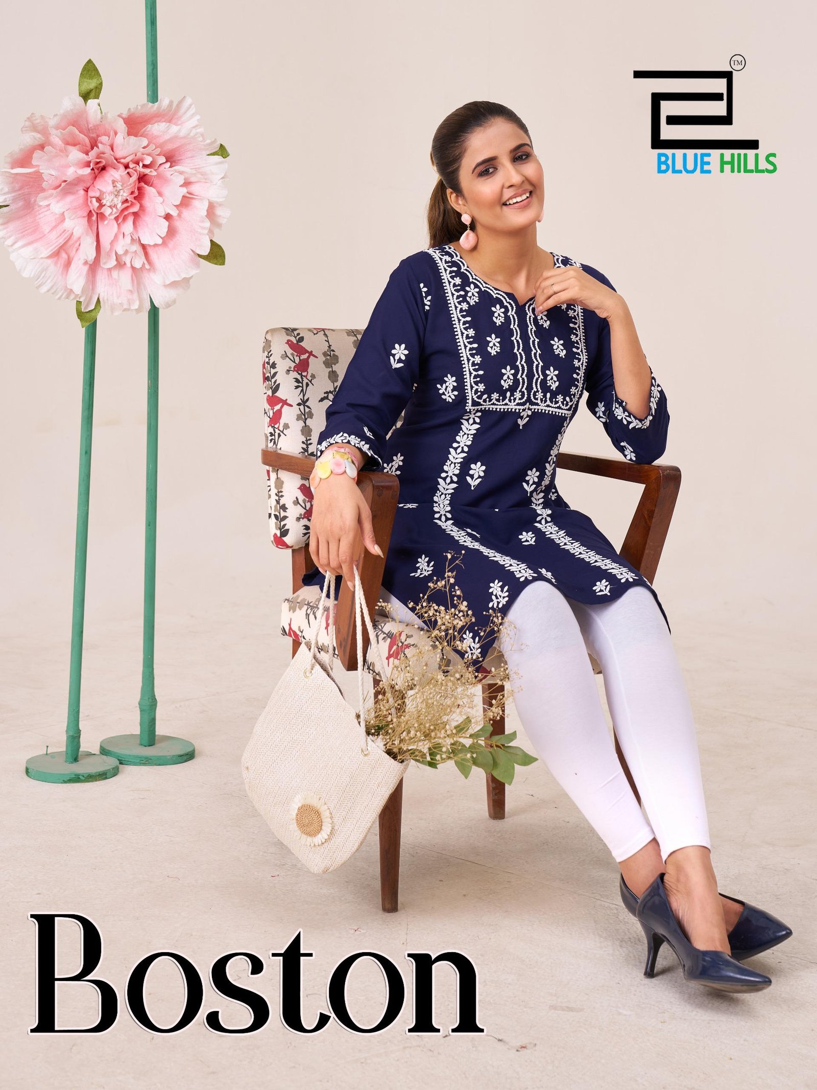 Blue Hills Boston Rayon Embroidery Work Kurti Collection Wholesale