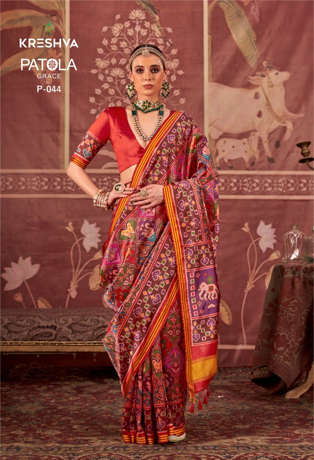 Kreshva Patola Grace P.V.Silk With Weaving Border Saree Collection Wholesale