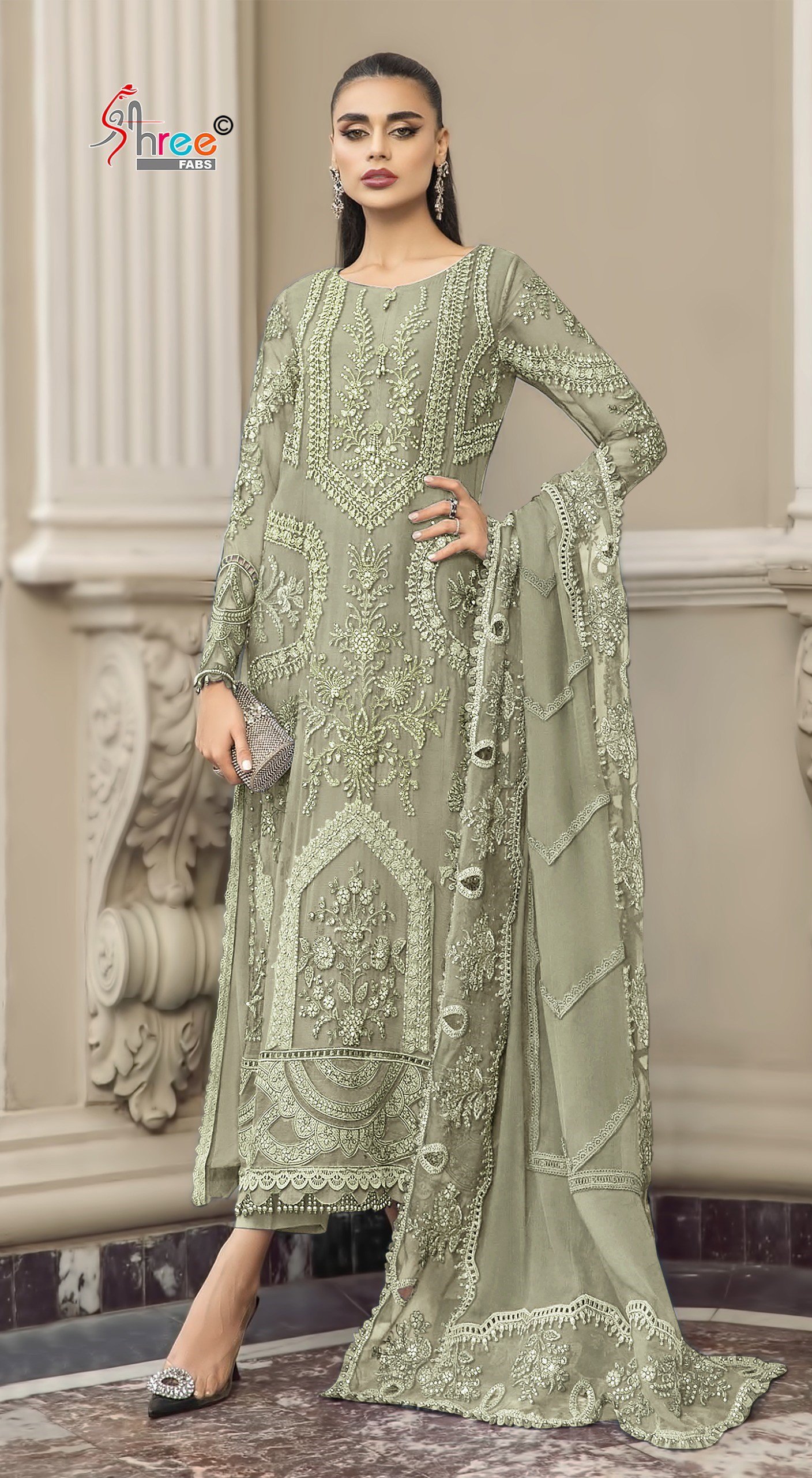 Shree Sf 5556 A To D Chiffon With Embroidery Work Pakistani Salwar Kameez Wholesale