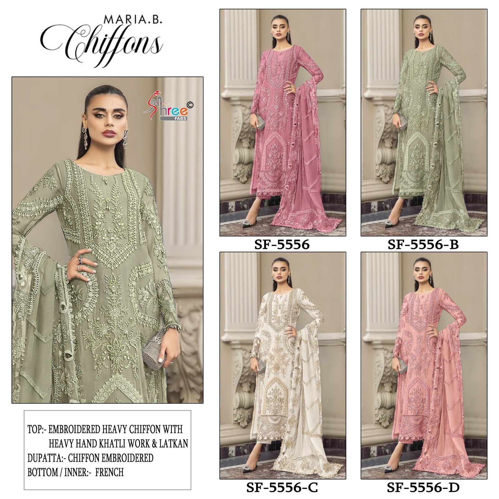 Buy Shree Sf 5556 A To D Chiffon With Embroidery Work Pakistani Salwar Kameez Wholesale 2026