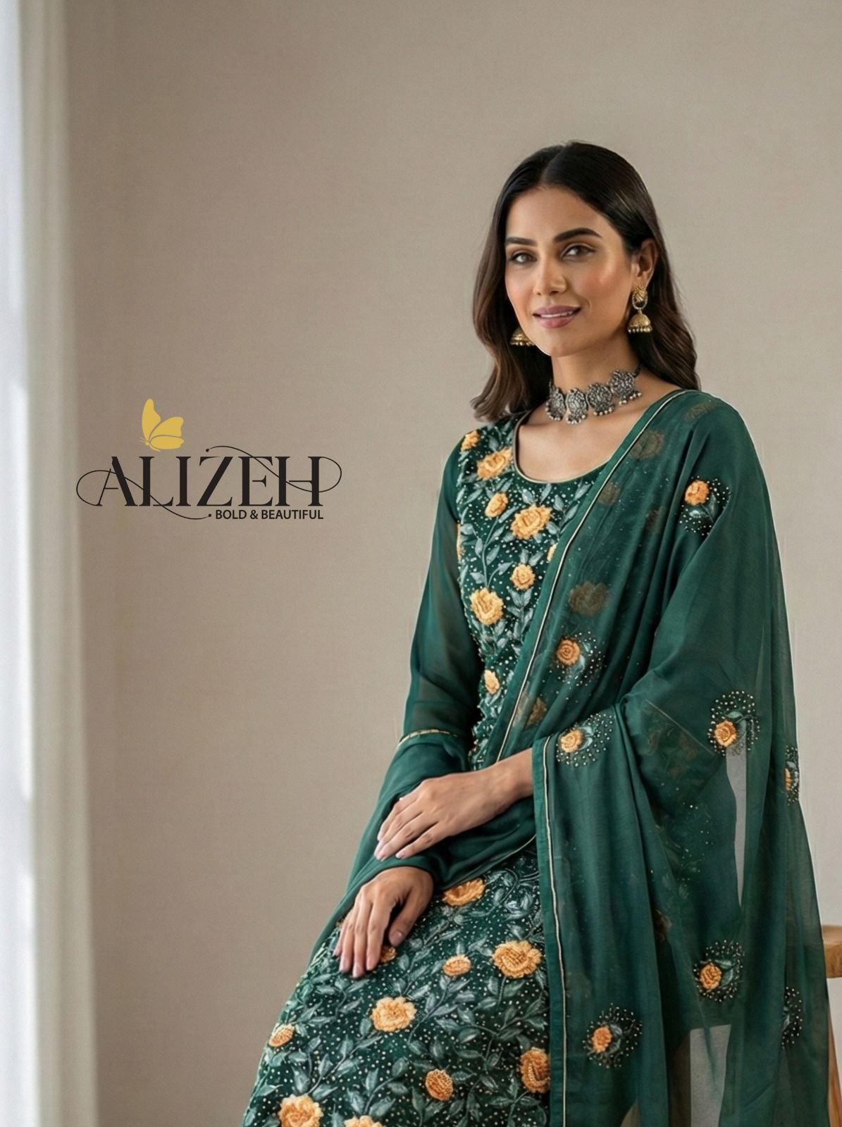 Alizeh 7054 To 7057 Georgette With Embroidered Work Kurti Pant And Dupatta Wholesale