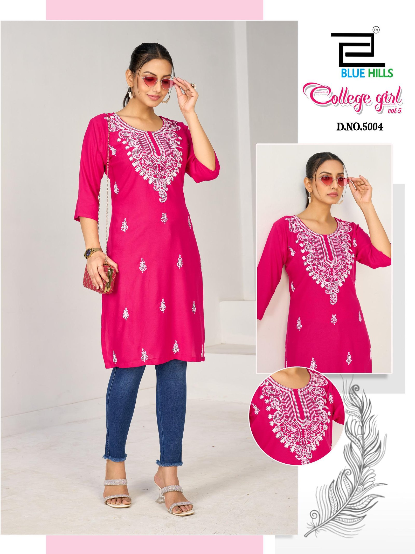 Beautiful Blue Hills College Girl Vol 5 Rayon Embroidery Casual Wear Kurti Collection Wholesale 2026