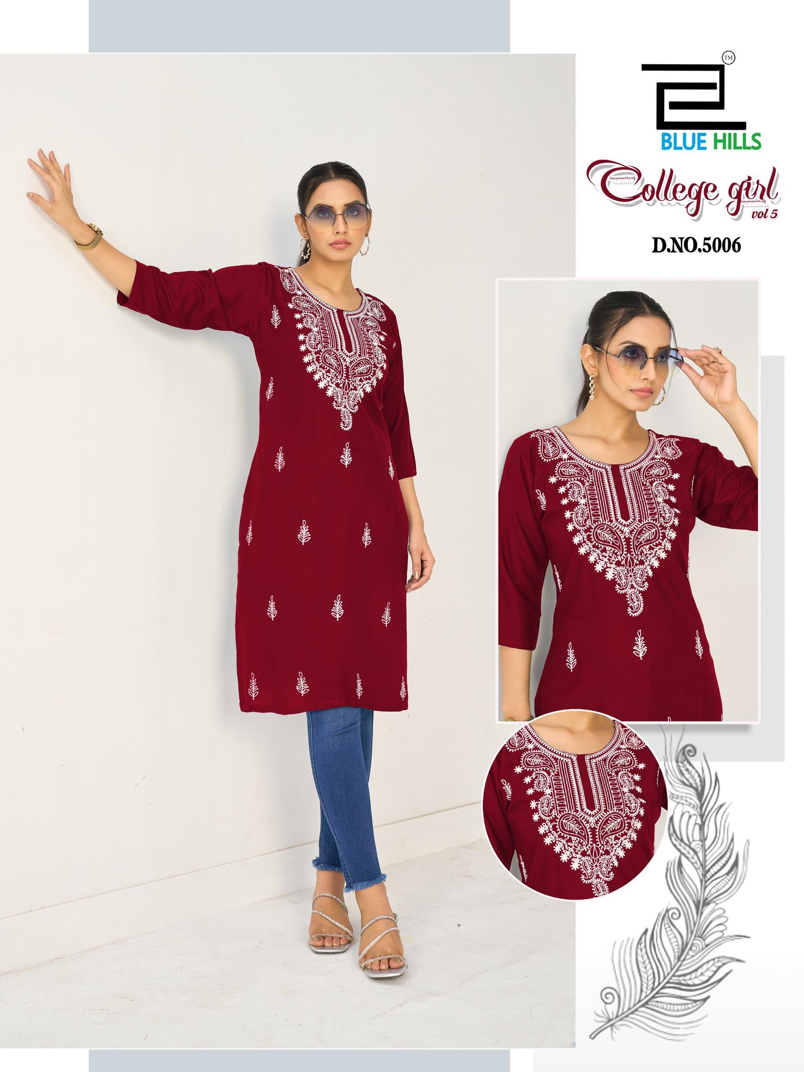 Beautiful Blue Hills College Girl Vol 5 Rayon Embroidery Casual Wear Kurti Collection Wholesale 2026