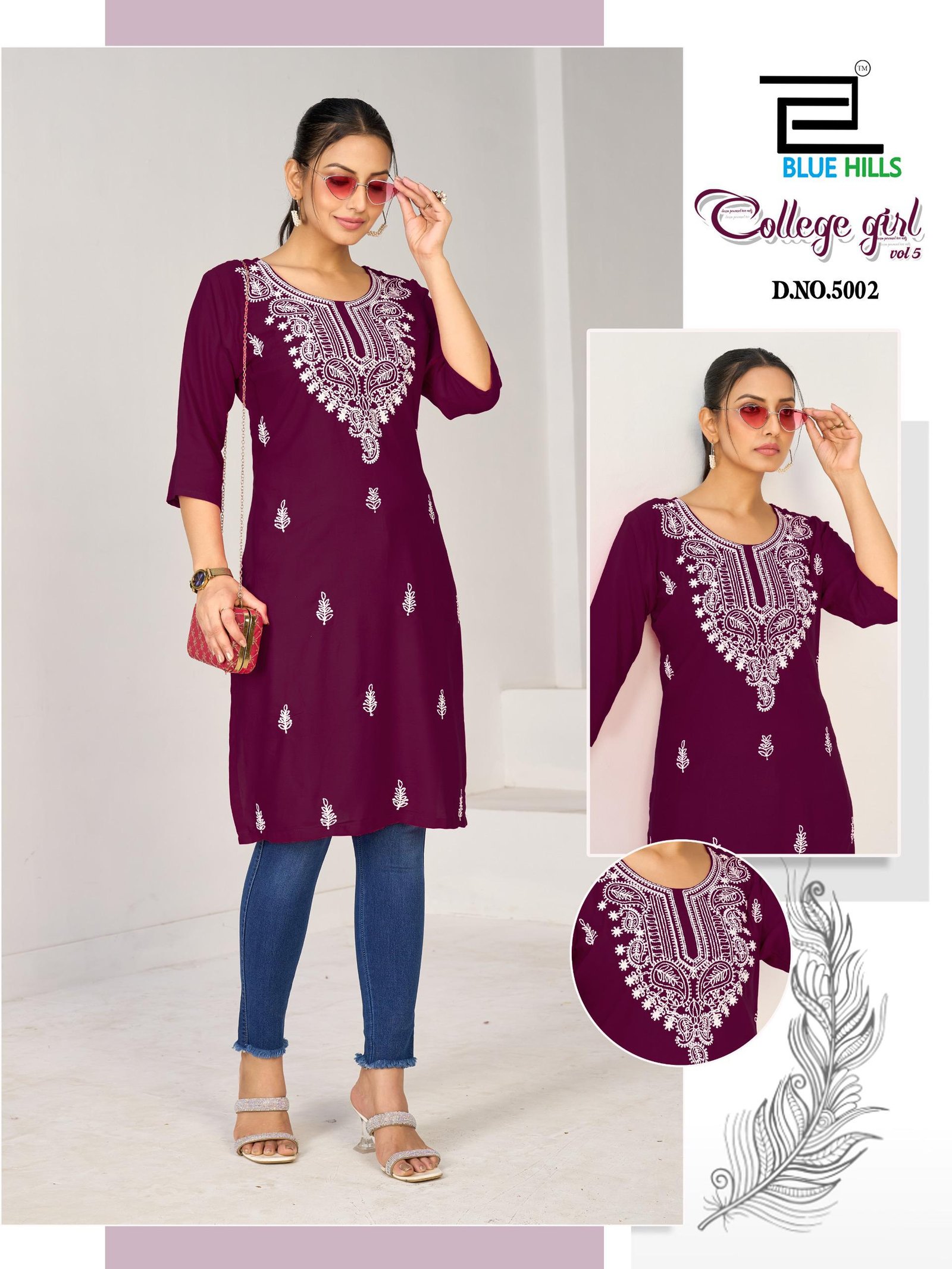 Beautiful Blue Hills College Girl Vol 5 Rayon Embroidery Casual Wear Kurti Collection Wholesale 2026