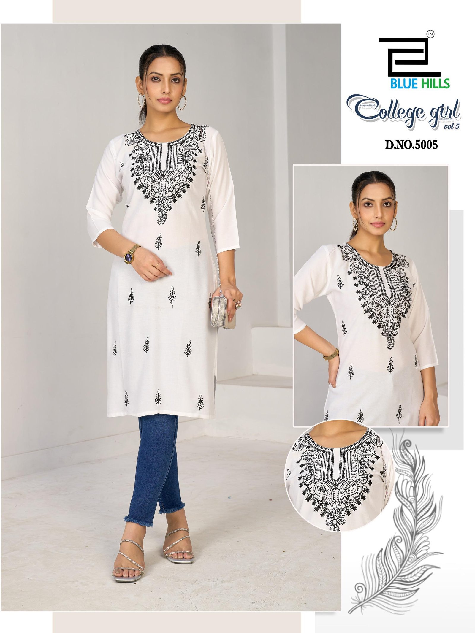 Beautiful Blue Hills College Girl Vol 5 Rayon Embroidery Casual Wear Kurti Collection Wholesale 2026