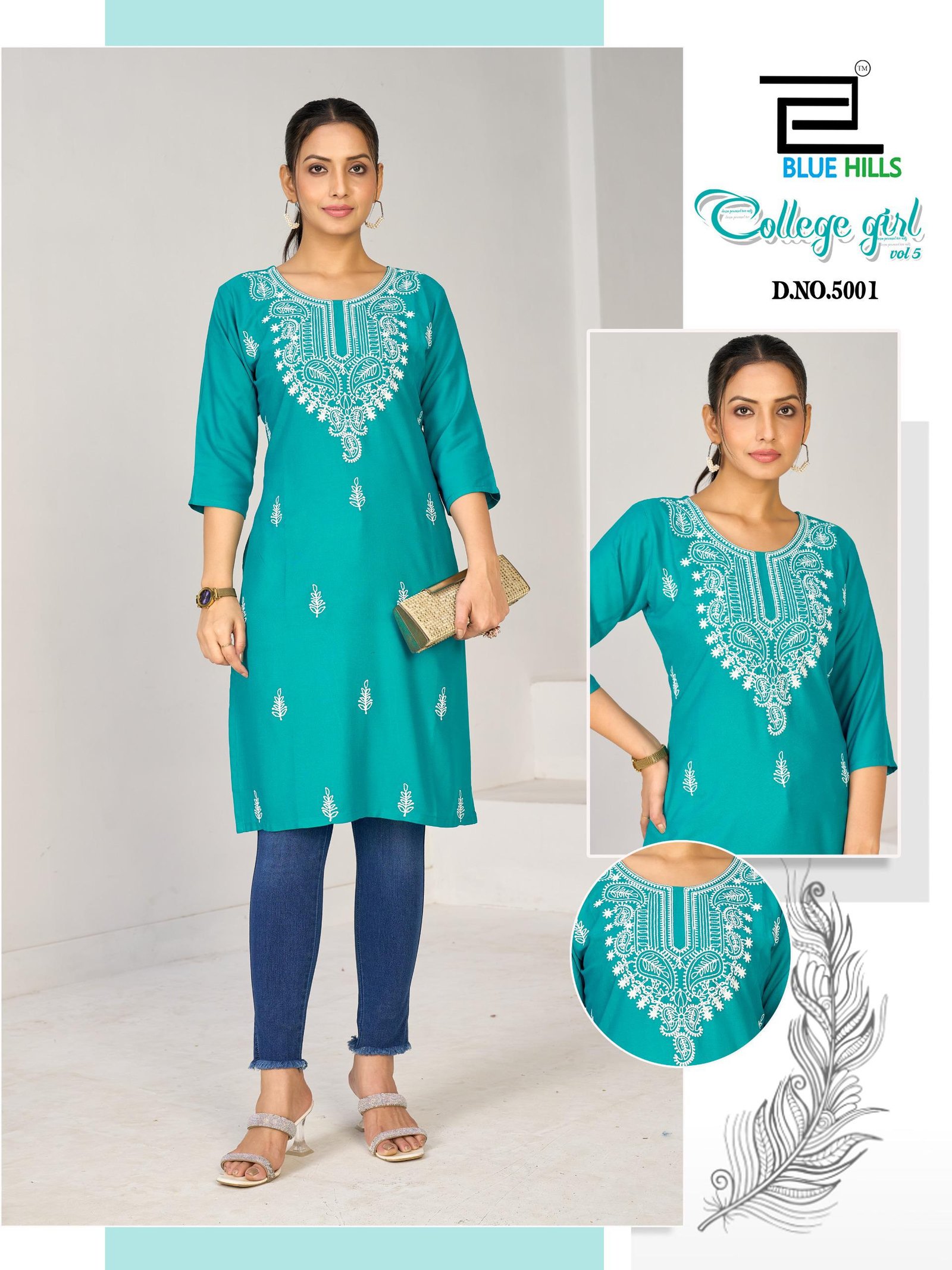 Beautiful Blue Hills College Girl Vol 5 Rayon Embroidery Casual Wear Kurti Collection Wholesale 2026