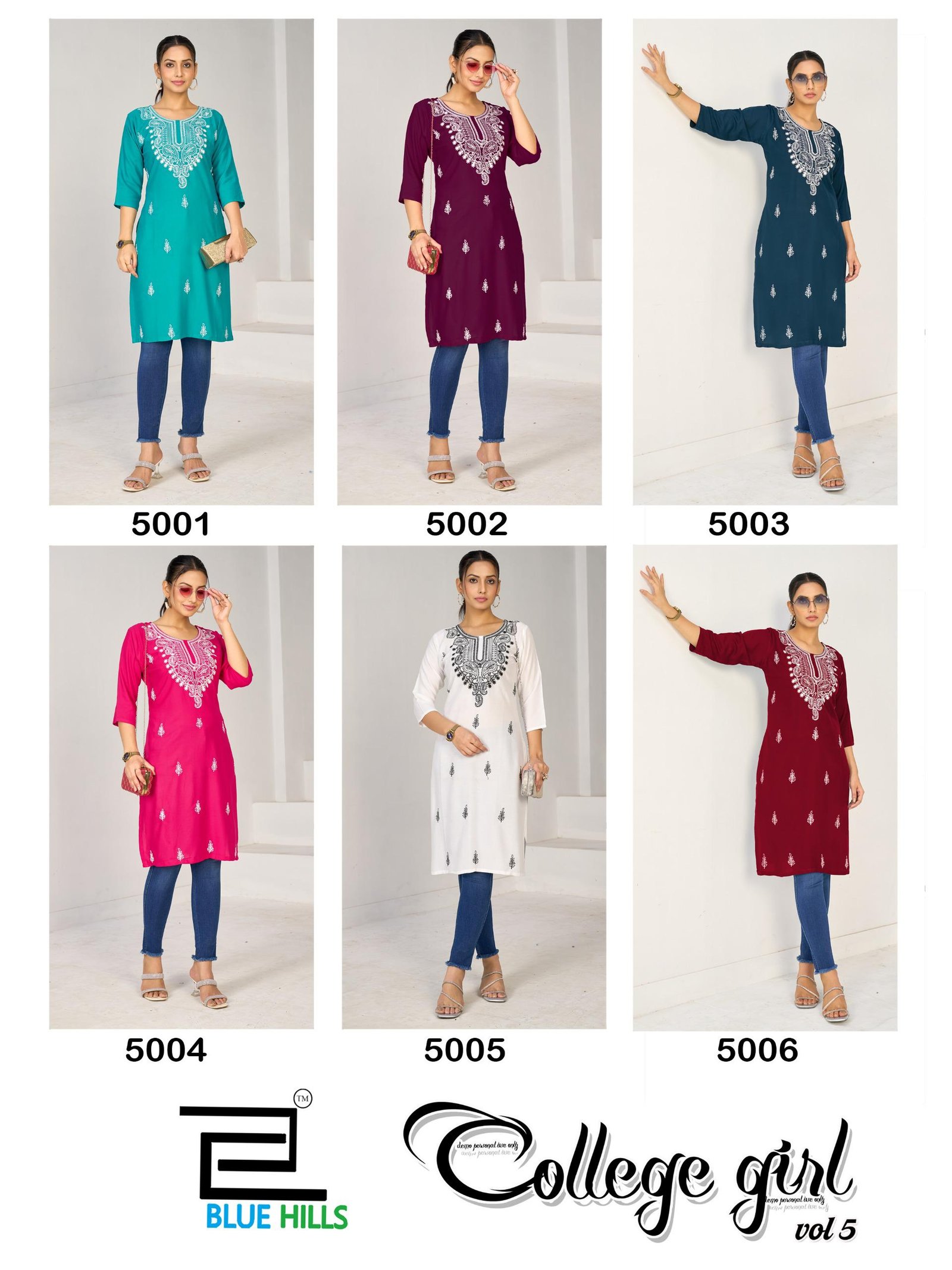 Beautiful Blue Hills College Girl Vol 5 Rayon Embroidery Casual Wear Kurti Collection Wholesale 2026