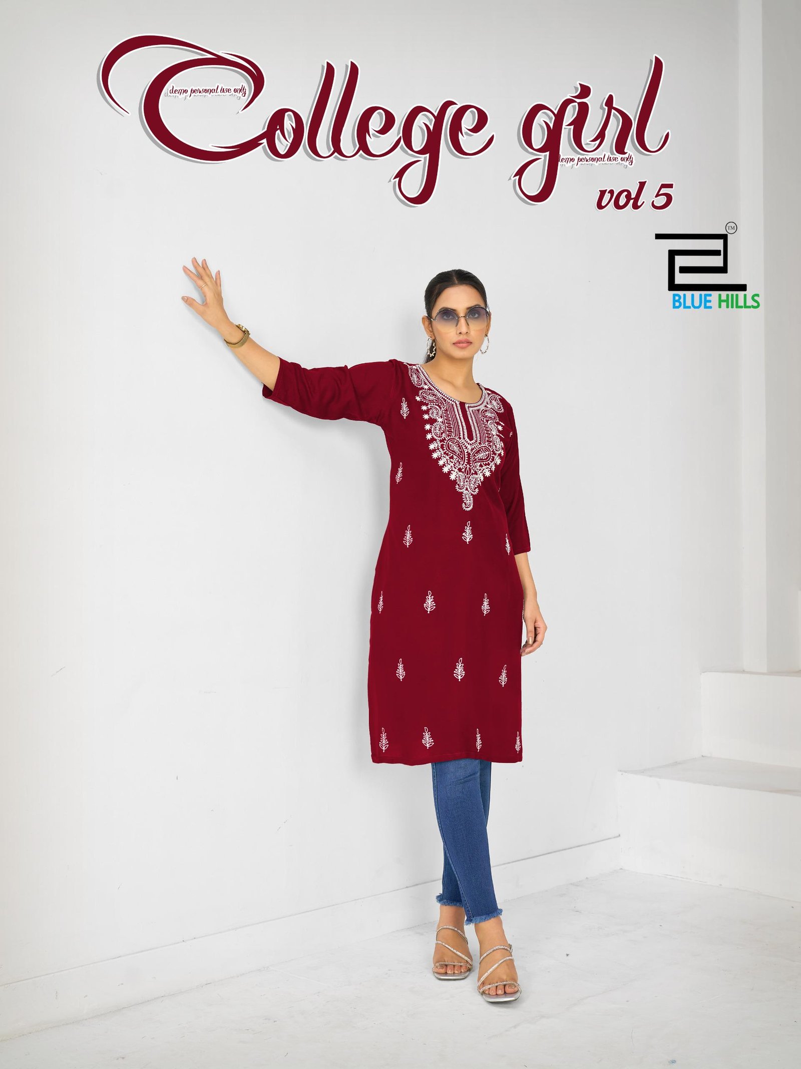 Blue Hills College Girl Vol 5 Rayon Embroidery Casual Wear Kurti Collection Wholesale
