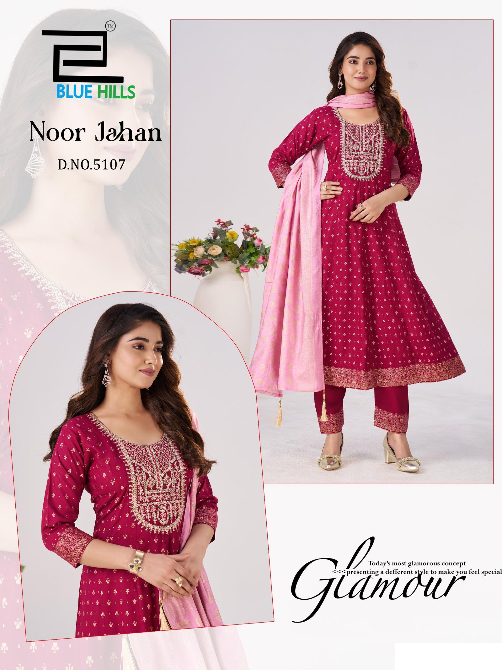 Latest Blue Hills Noor Jahan Chanderi Foil Printed Embroidery Top Bottom And Dupatta Wholesale 2026