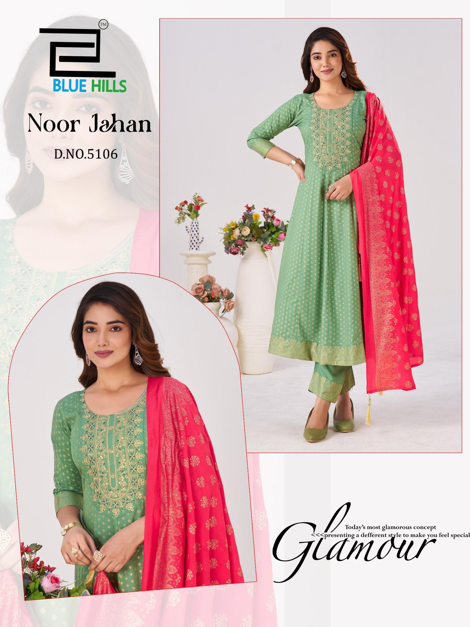 Latest Blue Hills Noor Jahan Chanderi Foil Printed Embroidery Top Bottom And Dupatta Wholesale 2026