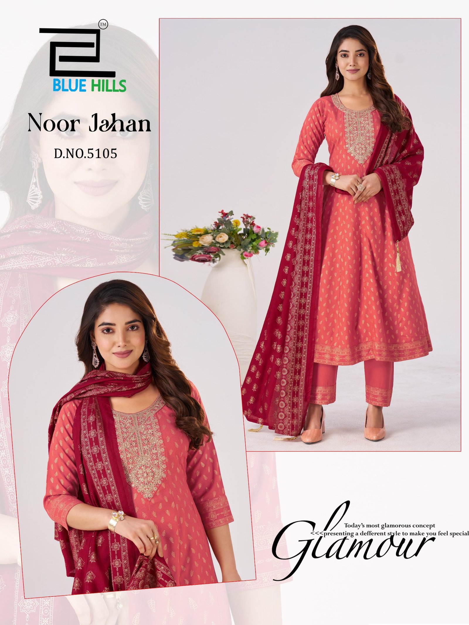 Latest Blue Hills Noor Jahan Chanderi Foil Printed Embroidery Top Bottom And Dupatta Wholesale 2026
