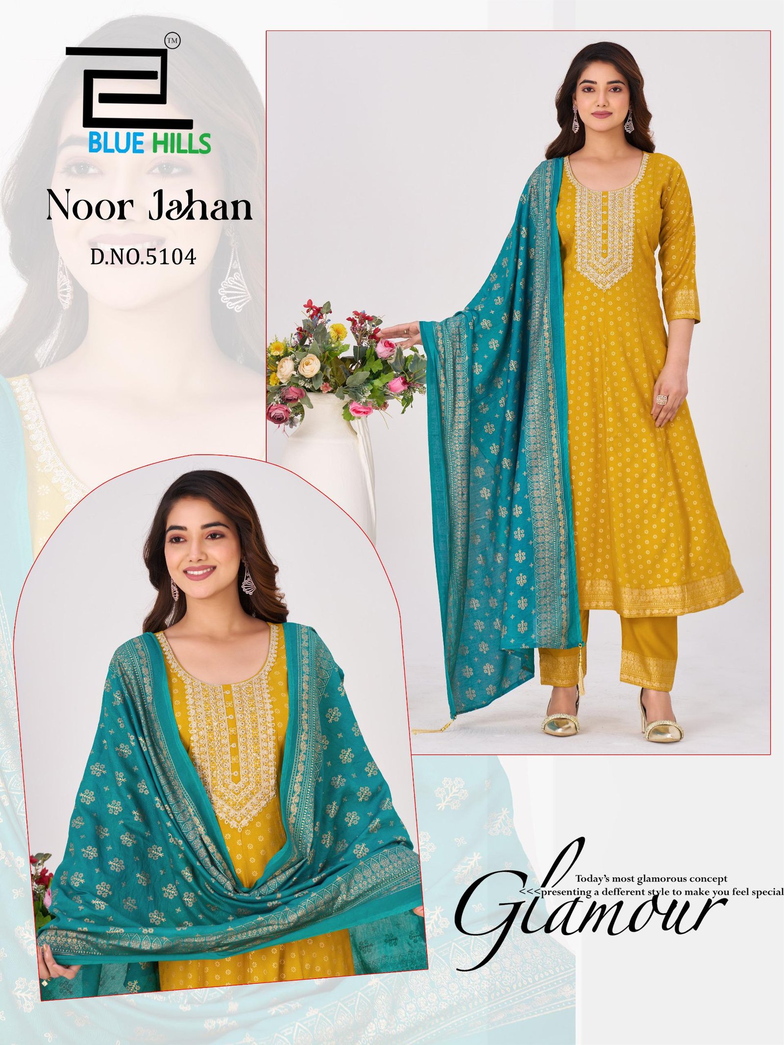 Latest Blue Hills Noor Jahan Chanderi Foil Printed Embroidery Top Bottom And Dupatta Wholesale 2026